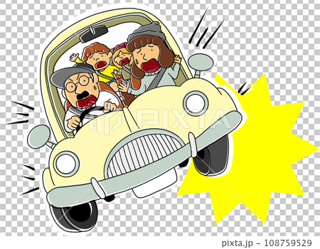 運転不注意で事故にあう車とあわてる家族のイラスト 108759529