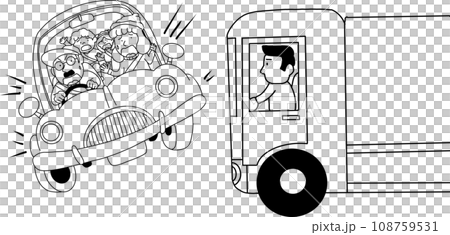 Illustration (line drawing) of a traffic accident between a car and a truck 108759531