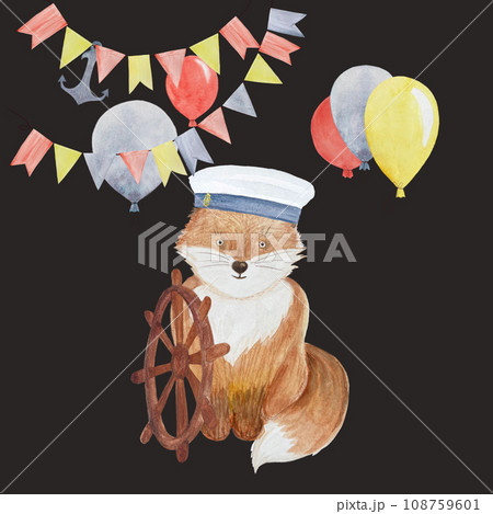 Watercolor toy fox card on dark background 108759601