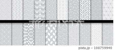 Geometric set of seamless gray and white patterns. Simple vector graphics. 108759940