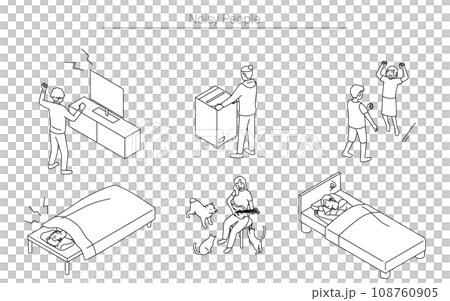 賃貸物件の騒音トラブル：マンションやアパートでの生活音を出す人たち 108760905