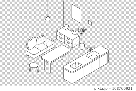 Finding a room for rent: simple isometric dining, kitchen island and dining table Finding a room for rent: simple isometric dining, kitchen island and dining table 108760921