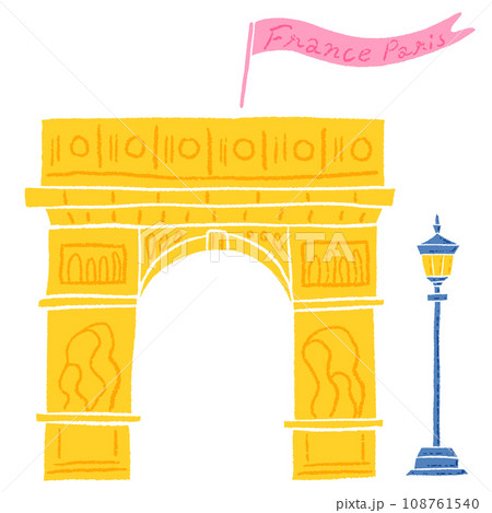 フランスのエトワール凱旋門、色鉛筆テクスチャの手描きのおしゃれなイラスト 108761540