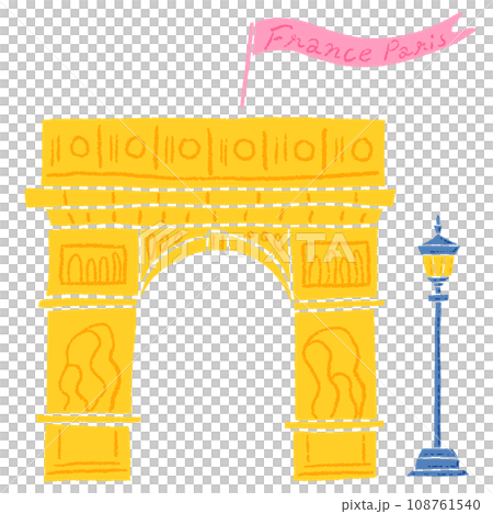 フランスのエトワール凱旋門、色鉛筆テクスチャの手描きのおしゃれなイラスト 108761540