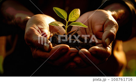 "成長と学びの手: 土と手で築かれる知識の未来"<画像生成AI> 108761716