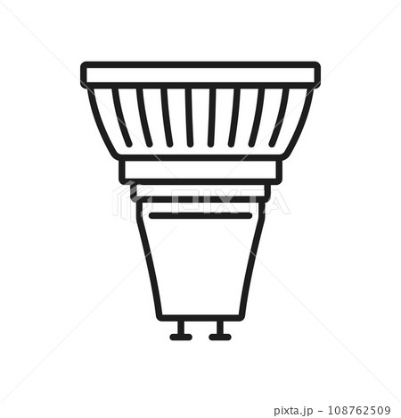 Light bulb and LED lamp thin line icon or sign. Modern lightbulb, electricity saving illumination technology or eco LED or halogen lamp with GU10 socket outline vector icon or symbol 108762509