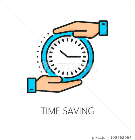 Time saving, CMS content management system icon, digital media service optimization, vector line pictogram. CMS and time management, clock in hands icon for work efficiency and media administration Time saving, CMS content management system icon, digital media service optimization, vector line pictogram. CMS and time management, clock in hands icon for work efficiency and media administration 108762664