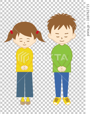 A boy and a girl bowing their heads in greeting 108762715