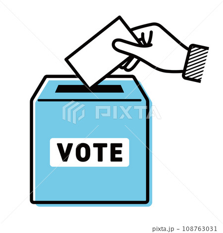 選挙の投票用紙を投票箱に投票しているイラスト 108763031