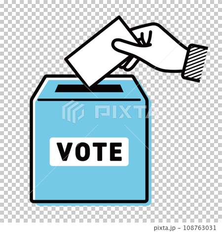 選挙の投票用紙を投票箱に投票しているイラスト 108763031
