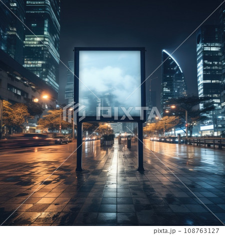 Digital signage board in a public place, ideal for customization. Generative AI 108763127