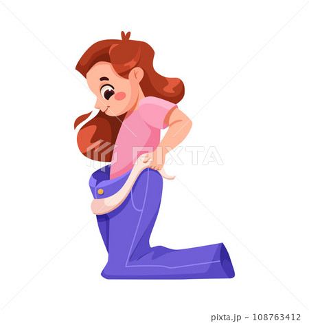 Little Girl Dress Up as Adult Wearing Oversized Pants Clothes Vector Illustration 108763412