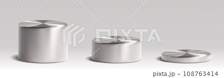 Silver metallic cylinder product podiums Silver metallic cylinder product podiums 108763414
