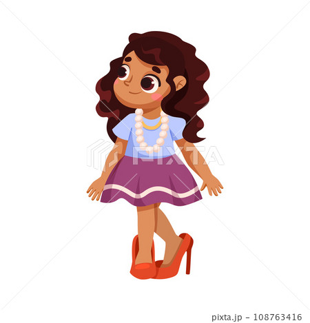 Little Girl Dress Up as Adult Wearing Oversized Clothes Vector Illustration Little Girl Dress Up as Adult Wearing Oversized Clothes Vector Illustration 108763416