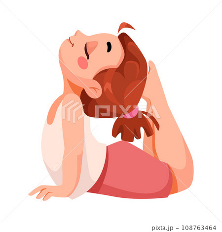 Little Girl Character Doing Yoga Standing in Asana Vector Illustration 108763464