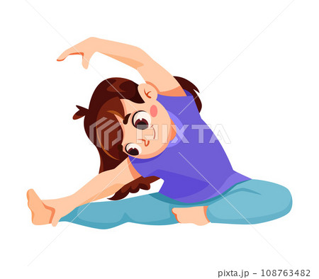 Little Girl Character Doing Yoga Sitting in Asana Vector Illustration 108763482
