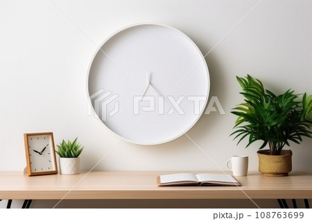 Blank frame on desk, minimal design background. Generative AI 108763699
