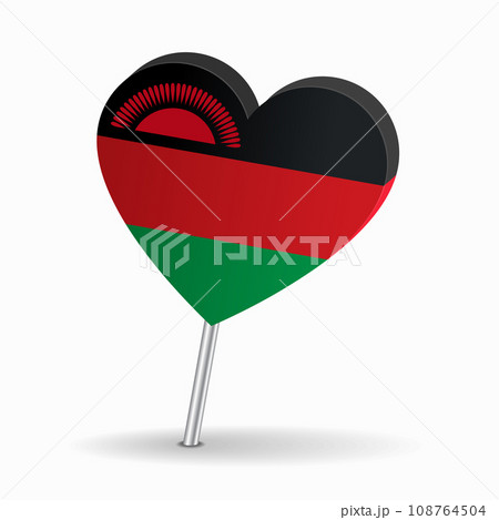 Malawian flag heart-shaped map pointer layout. Vector illustration. 108764504
