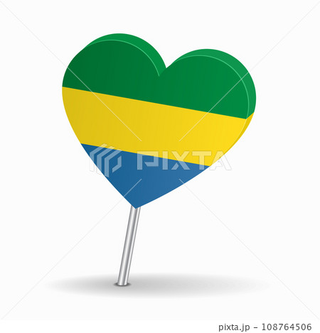 Gabon flag heart-shaped map pointer layout. Vector illustration. 108764506
