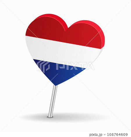 Dutch flag heart-shaped map pointer layout. Vector illustration. Dutch flag heart-shaped map pointer layout. Vector illustration. 108764609