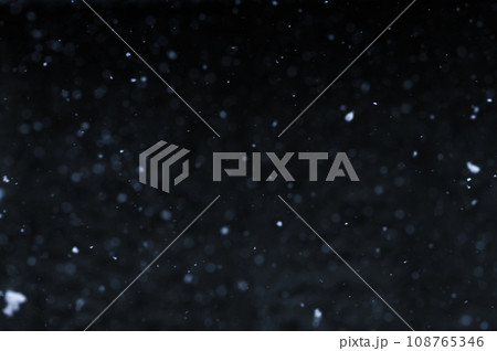 Bokeh of white snow on a black background. Snowfall - design element. Bokeh of white snow on a black background. Snowfall - design element. 108765346