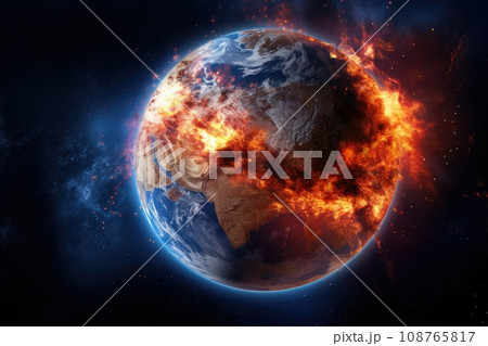 Fire planet burning in space. Global catastrophe concept illustration. 108765817