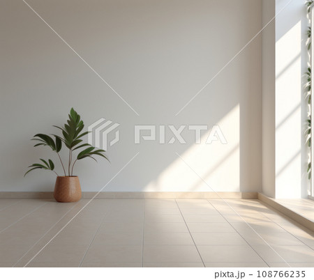 Plant against a white wall mockup. Empty light room interior. 108766235