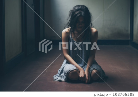 depression woman sit on the floor 108766388