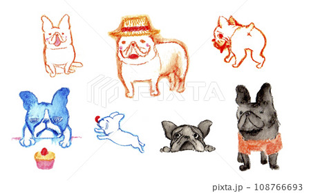 かわいいフレンチブルドッグのイラストセット 108766693