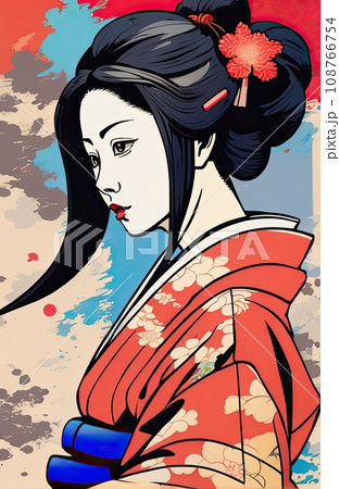 kimono female side view in graffiti background  108766754