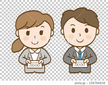 名刺交換をする女性会社員と男性会社員_スーツ姿のビジネスマン 名刺交換をする女性会社員と男性会社員_スーツ姿のビジネスマン 108766830