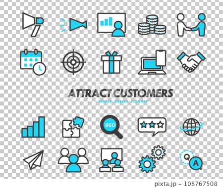 マーケティングや情報戦略に関するアイコンのベクターイラスト素材 108767508