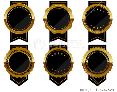 高級感のあるリボン付きエンブレム6種セット　ブラック＆ゴールド 108767524