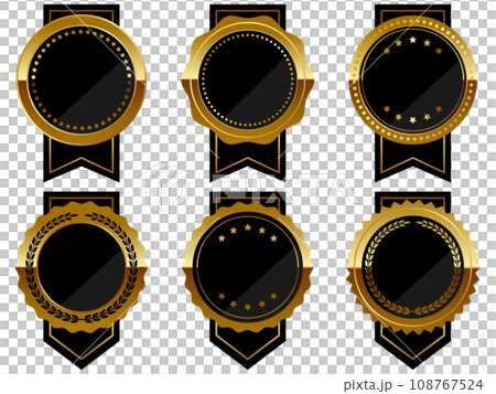 高級感のあるリボン付きエンブレム6種セット　ブラック＆ゴールド 108767524