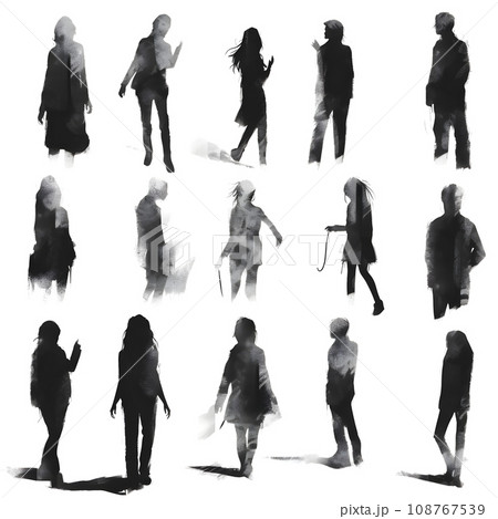 people silhouette isolated human person male female business black generative Ai. silhouette people group team illustration community crowd background young white businessman silhouette activity. 108767539