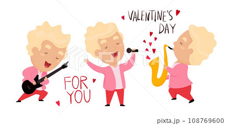 Cute guy character on Valentine's Day. 108769600