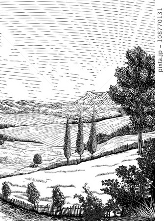 Landscape Rolling Hills Sky Vintage Rural Farm 108770131