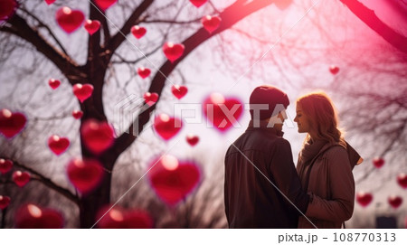 Romantic couple in love with hearts, AI Romantic couple in love with hearts, AI 108770313
