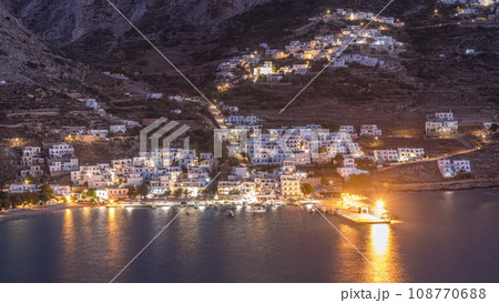 Amorgos island aerial day to night timelapse from above. Greece 108770688