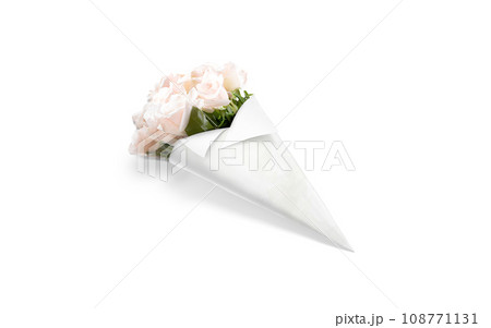 Blank white flowers packaging cone wrap mockup, top view 108771131