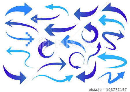 様々な形の青色のベクター矢印セット 108771157