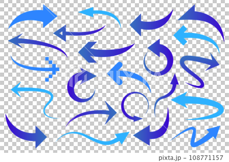 様々な形の青色のベクター矢印セット 108771157
