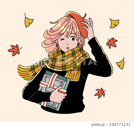 秋風に驚くレトロポップな女の子 秋風に驚くレトロポップな女の子 108771231