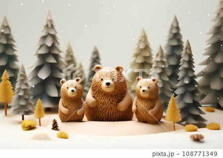 雪の中のクマの親子(3D) 雪の中のクマの親子(3D) 108771349