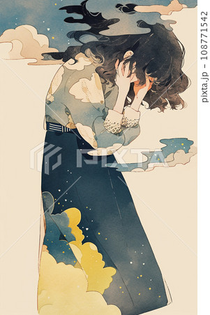 抽象的な女性 戦争と平和 水彩画風イラストのイラスト素材 [108771542