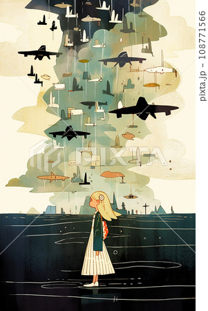 抽象的な女性 戦争と平和 水彩画風イラストのイラスト素材 [108771566