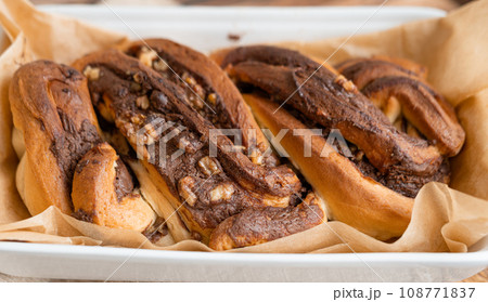 Freshly baked Chocolate babka 108771837