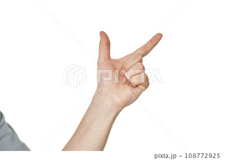 male hand pointing to the right with the index finger on white background male hand pointing to the right with the index finger on white background 108772925