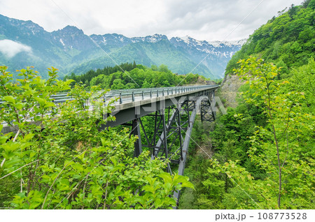 【奥飛騨の絶景スポット】新緑の北アルプス大橋 108773528