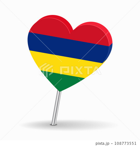 Mauritius flag heart-shaped map pointer layout. Vector illustration. 108773551